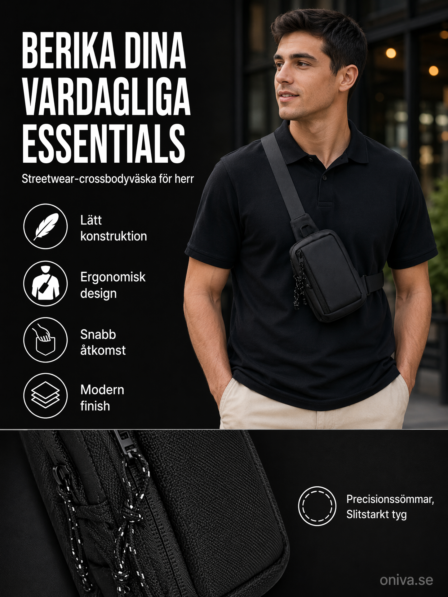 🎒 UrbanBäraren™ – Axelväska för herr – Lätt och vattentålig – Justerbar rem, perfekt för pendling eller resor – Modern och praktisk 💼✨