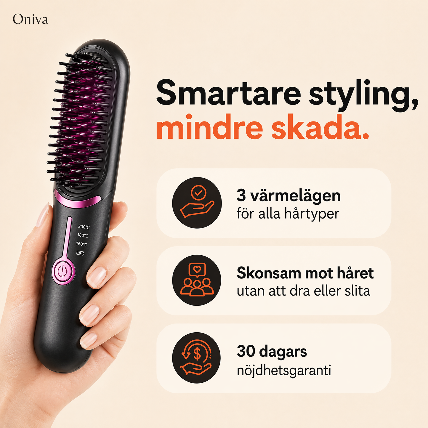 Velora™ – Trådlös stylingborste för glansigt hår