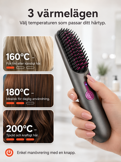 Velora™ – Trådlös stylingborste för glansigt hår