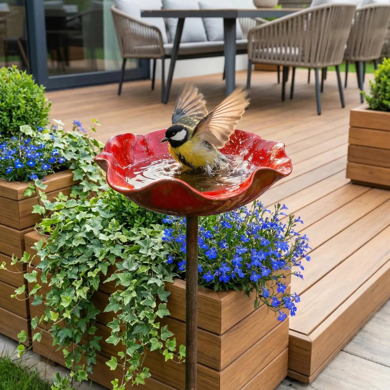 Blomsterformat fågelbad – för fåglar, bin och fjärilar