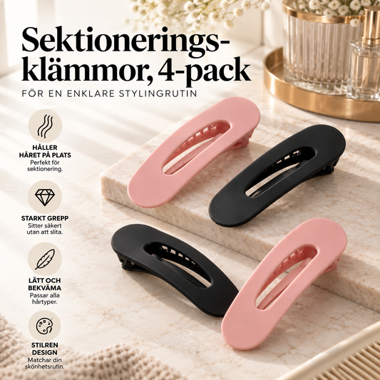 GlossGlide sektioneringsklämmor 4-pack – svart och rosa